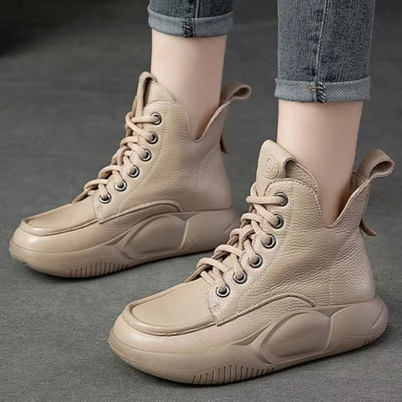 Winter And Autumn Women & Girls Soft Leather Shoes Fashion Female Anti-Slip Ankle Boots Casual Thick-Soled Sneakers Size 35-40