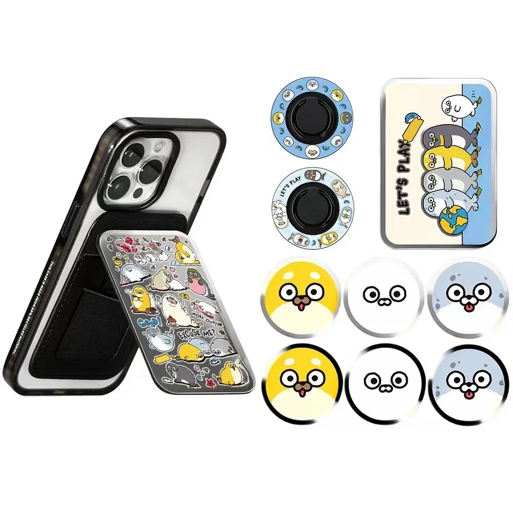 

Cartoon Seal Magnetic Folding Black Phone Stand for IPhone 12 13 14 15 16 Pro Max Holder Mount Support for S25 Ultra