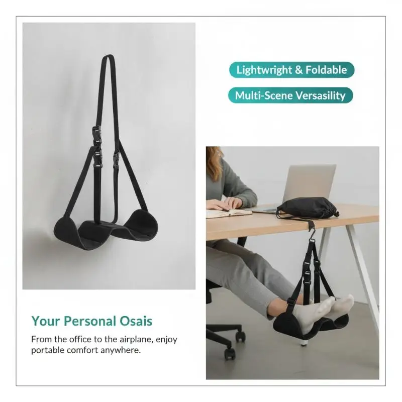 Airplane Footrest Adjustable Strap Portable Hammock Leg Rest Compact Storage for Long Flight Road Trip Home Relax