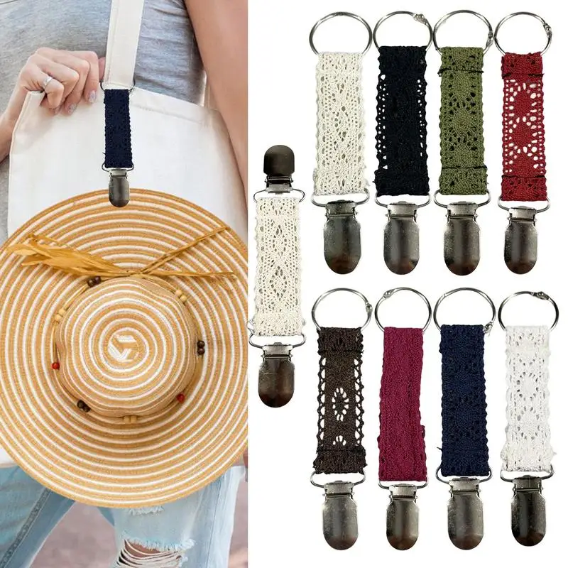 Lace Hat Clip for Travel Macrame Cap Clips Hanging on Bag Handbag Backpack Luggage for Outdoor Picnic Travel Beach Accessories