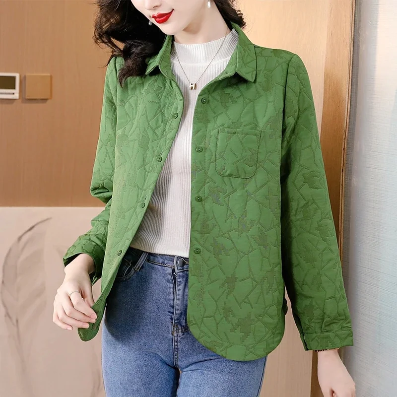 Lightweight Cotton Jacket for Women's Spring Autumn 2025 New Middle-aged Mother Cotton Coat Green Casual Warm Top Outerwear