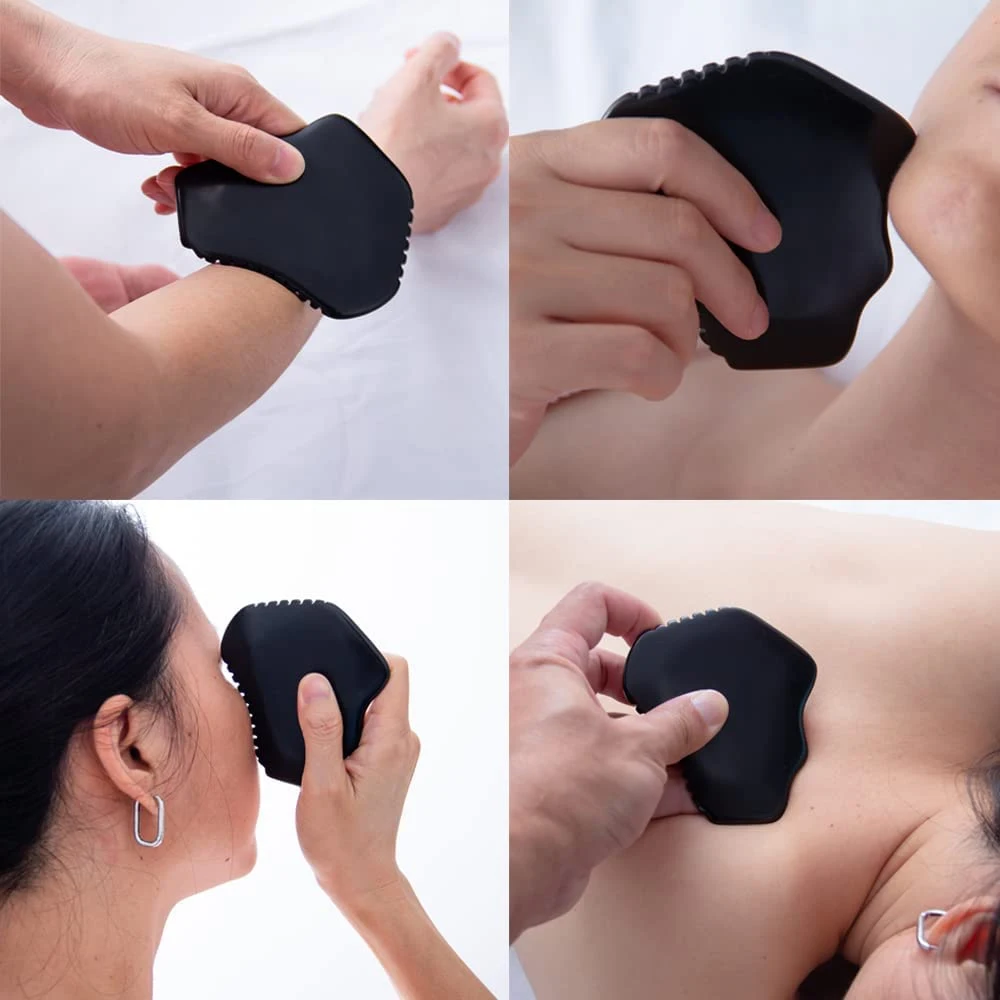 Gua Sha Facial Body Massage Tools, Gua Sha Bian Stone, Gua Sha Stone with Ridges, Gentle Gua Sha Scraping Massage Tool Black