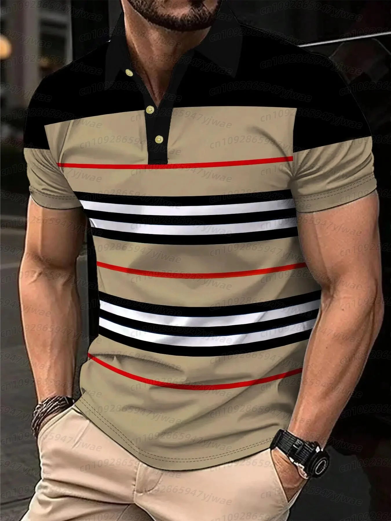 2026 Übergrößen Herren 3D Farbige Streifen Golf Poloshirt Einfaches Business Kurzarm Poloshirt mit Kragen Tägliches Party-Herren-Poloshirt – Detail 8
