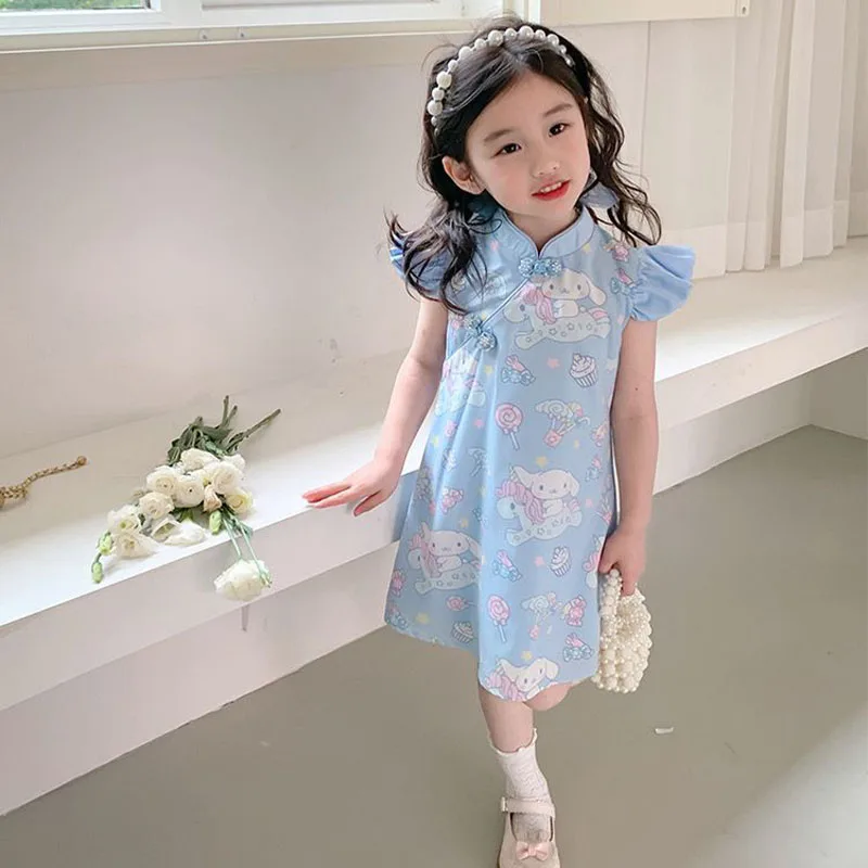 Anime Children's Dress Kawaii Cinnamoroll Girl Sweet Princess Skirt Cute Cheongsam Fashion Hanfu Summer Children's Clothes Gift