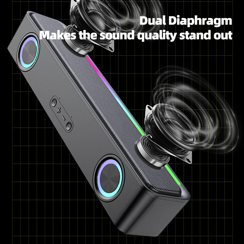 BT358 Wireless Speaker RGB Soundbar for TV & Gaming PC Sound Bar Includes Power Source Battery & RGB Lights Plastic Cabinet