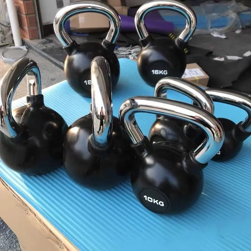 Rubber Coated Colorful Deluxe Chromed Kettlebell Custom Logo Cast Iron Solid Kettlebell With Chromed Grip