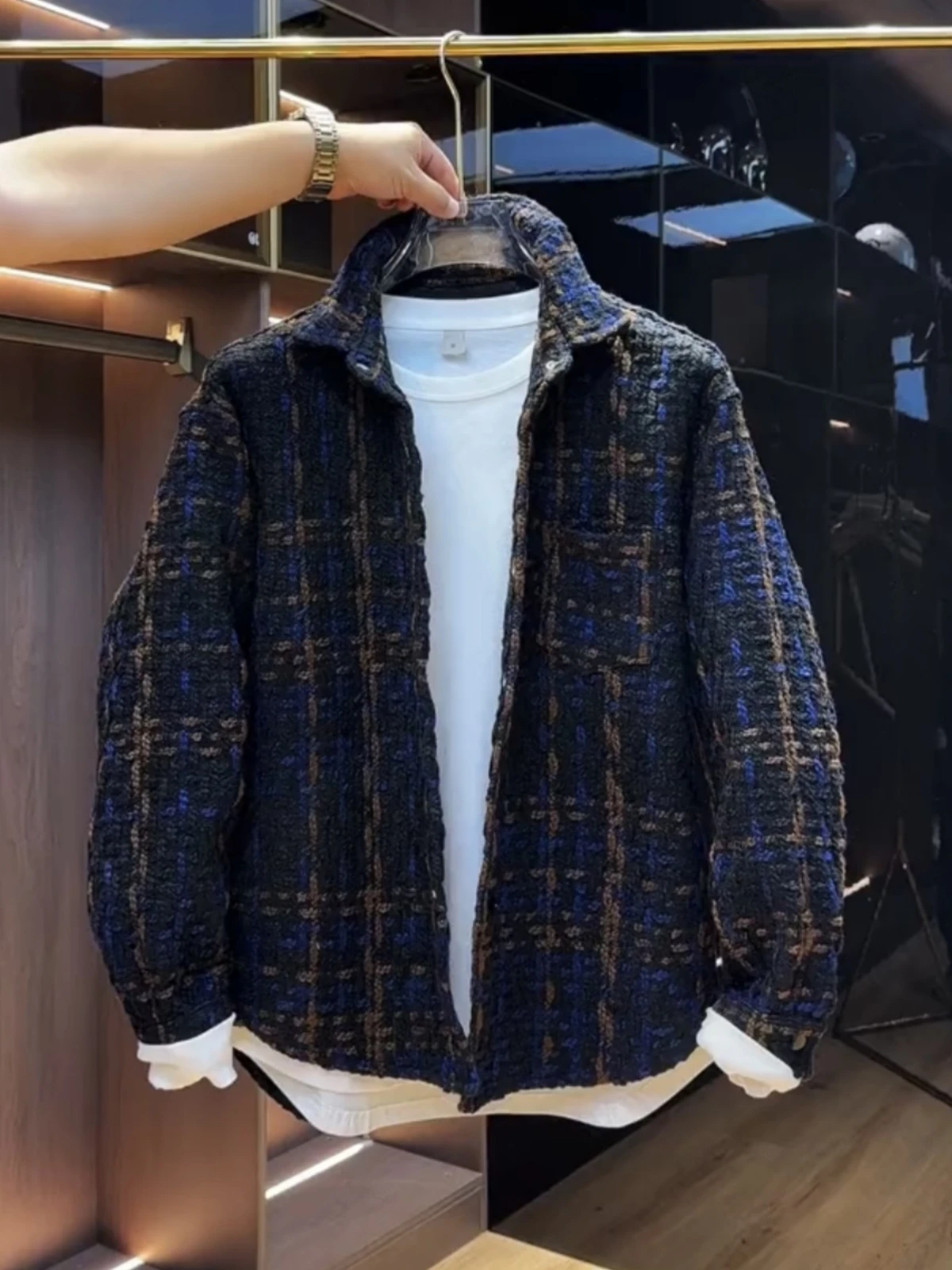 

Осень-зима Thiened трикотажное хлопковое клетчатое пальто в клетку Small Fraance Sle Jaet Top пара с отложным воротником irt пальто