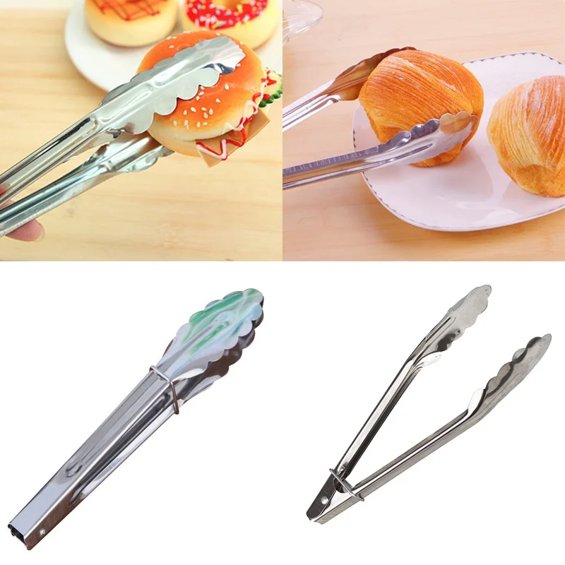 Home Kitchen Stainless Steel Tongs High Quality Bread Cakes Clip Fried Steak Barbecue Cooking Food Clamp Buffet Meal Utensil