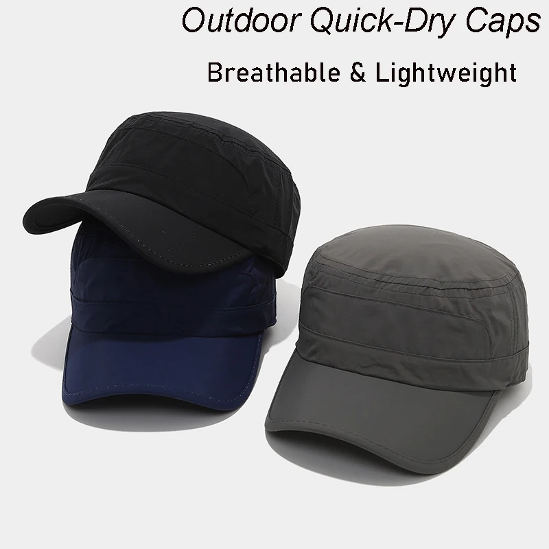 New summer Men's Quick Dry Flat Top Cap Outdoor Sun Protection Hat Adjustable Casual  Caps for Hiking Running