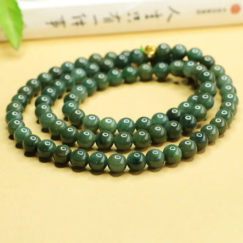 Natural Myanmar Jade Oil Green Bead Necklace Sweater Chain Multi-Circle Bracelet Factory Wholesale