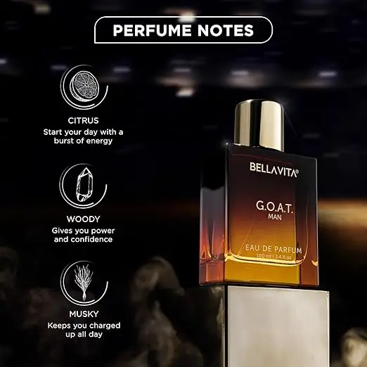 BELLAVITA G.O.A.T. MAN Eau de Parfum: Amber Gradient Bottle, Bold Woody Scent for Men