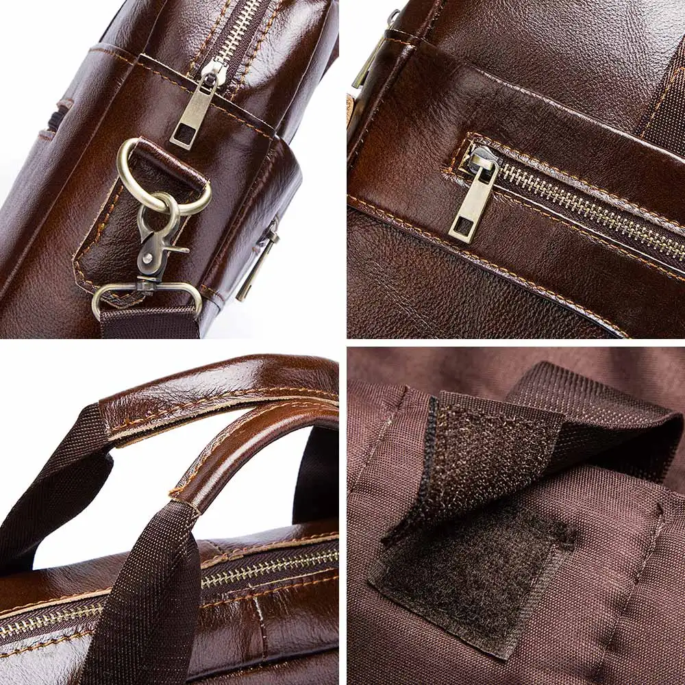 HUMERPAUL Briefcase Men Business Shoulder Messenger Bags Genuine Leather 15\