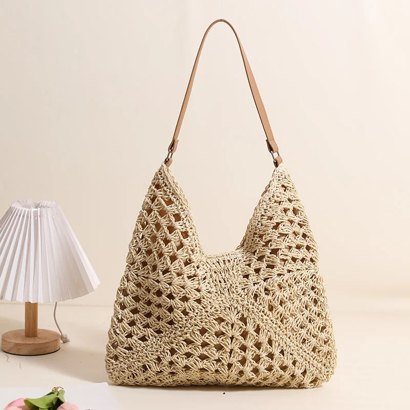 Shoulder Bags Handbag Straw Bag Flower Large Triangle Color Knitted Bag Beach Vacation Bag, Versatile Single Shoulder Bag