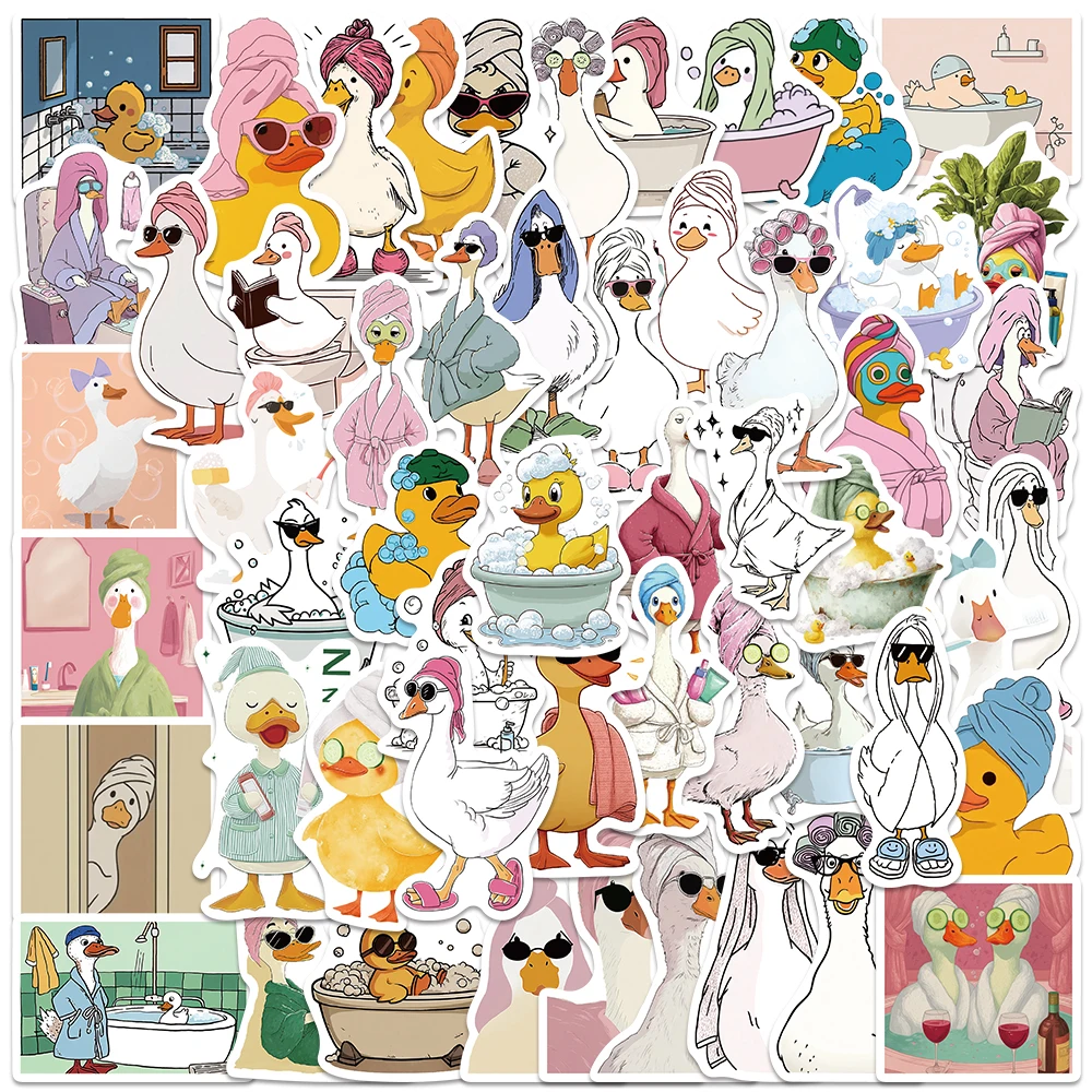 54PCS Funny Silly Goose Duck Bath Spa Aesthetic Stickers Waterproof Cartoon Journal Scrapbook Stickers Stationery Teens Gift