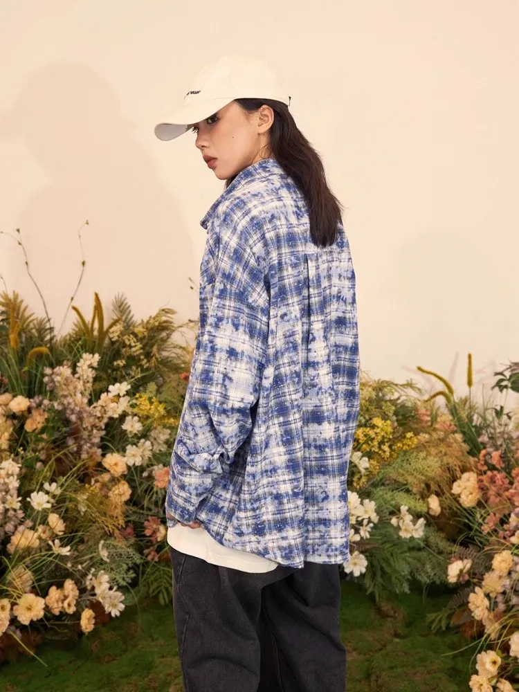 Tawaaiw American Retro Blue Plaid Shirt Women Long Sleeve Loose Turn-down Collar Autumn Spring Button Up Female Blouse Tops Chic