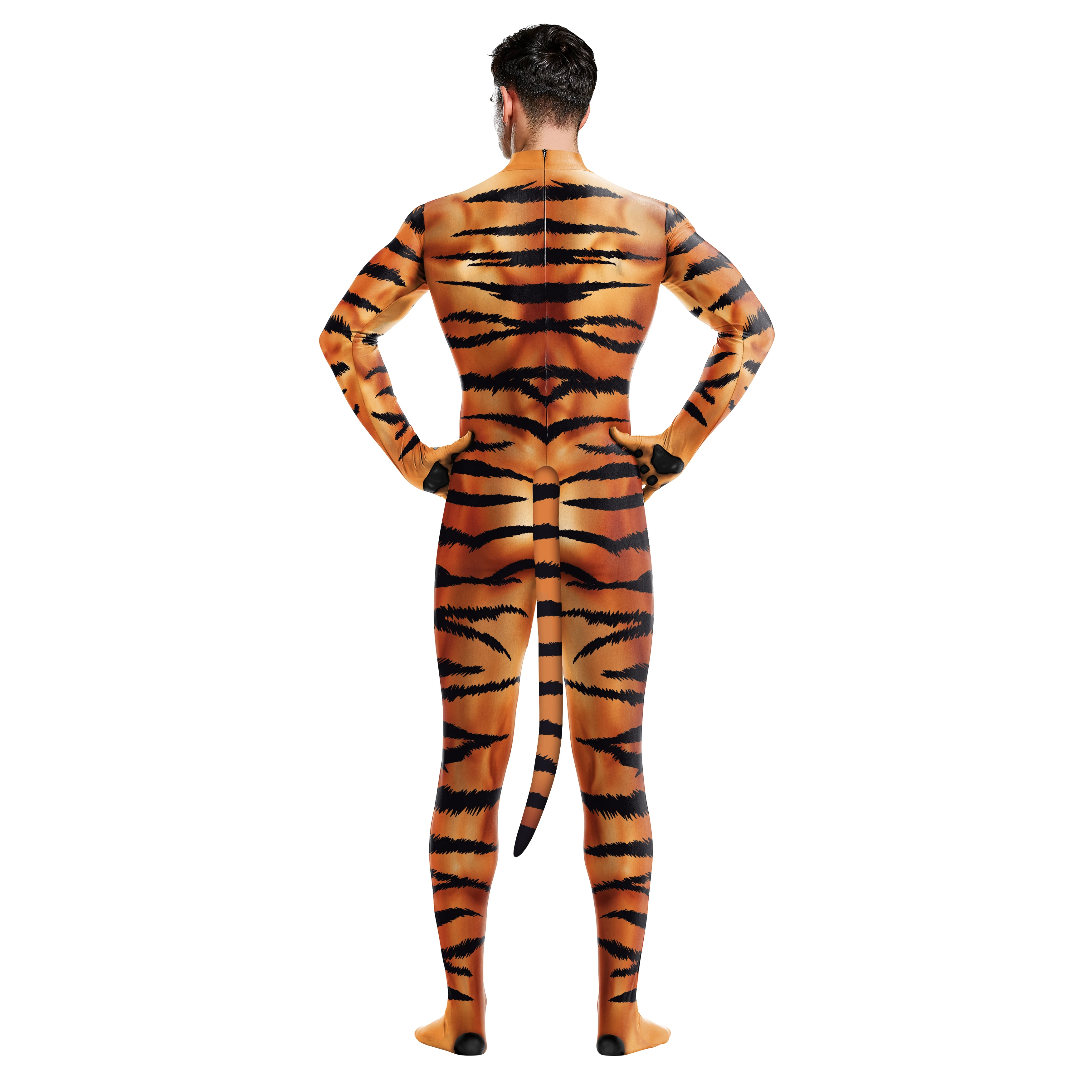 Zawaland Funny Tiger Cosplay Costume Carnival Furry Petsuit with Tail Men Purim Halloween Party Clothes Animal Zentai Bodysuit