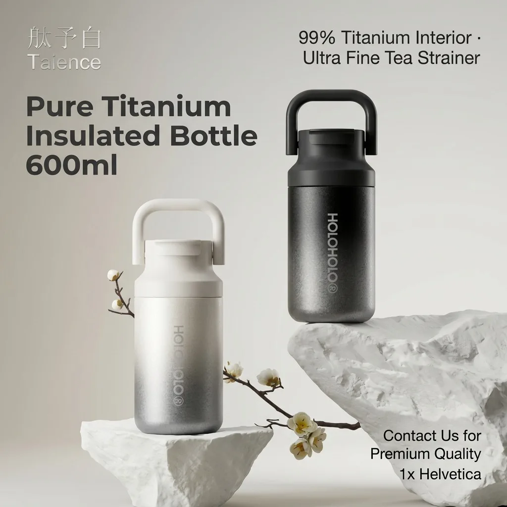 Taience 600ml Titanium Water Bottle Insulated Thermos with Ultra Fine Tea Strainer Pure Titanium Fresh Keeping for Travel