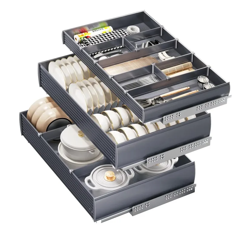 Sliding Kitchen Basket 3 Tier Large Capacity Space Saving Cabinet Pull Out Dish Rack