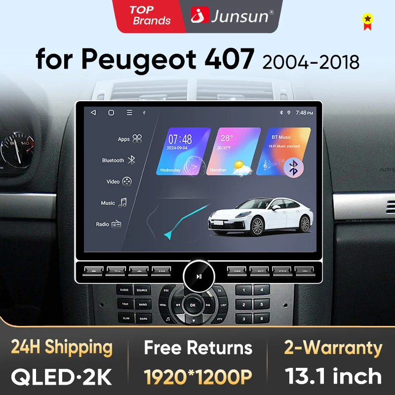 Junsun 13.1-inch QLED display Car Radio Intelligent Systems For Peugeot 407 2004-2011 CarPlay Android Auto RDS DSP GPS FM BT SWC