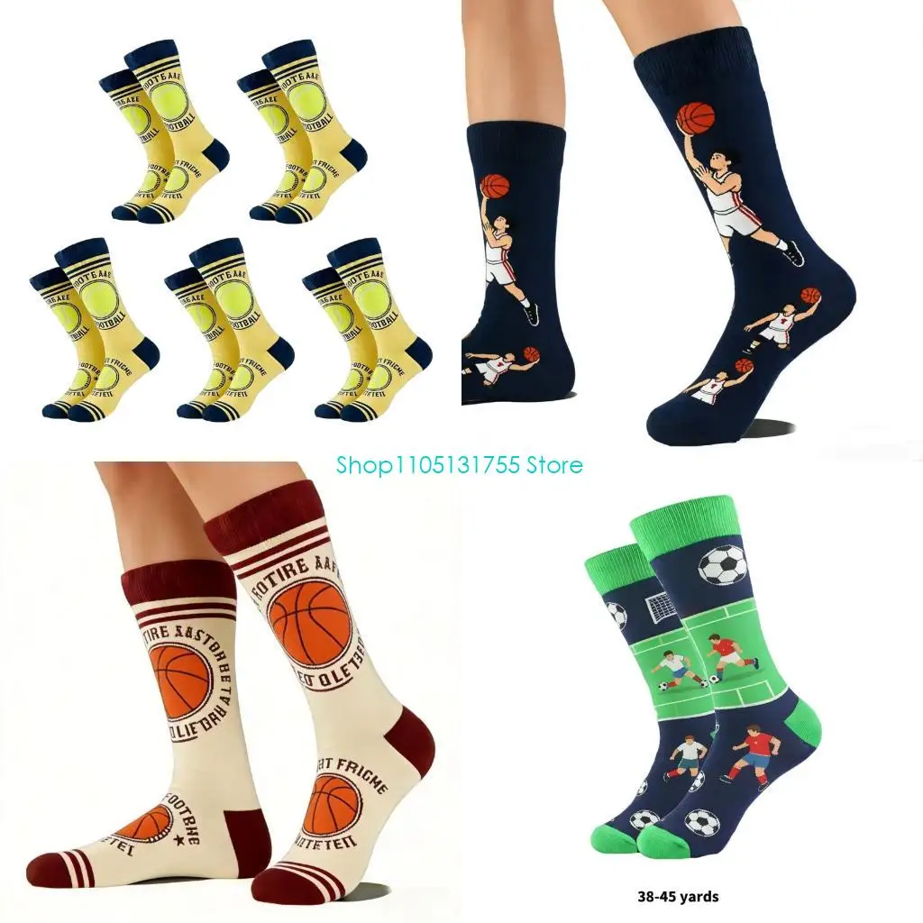 K0EF 5 Pair Football Theme Sports Sock with Enhances Durability and Breathability