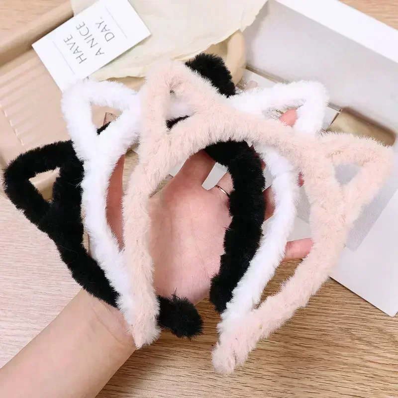 Cat Ears Headband para Mulheres, Cartoon Plush Hair Band, Anime Cosplay, Bonito Headware, Face Wash, Acessórios para Cabelo, Meninas