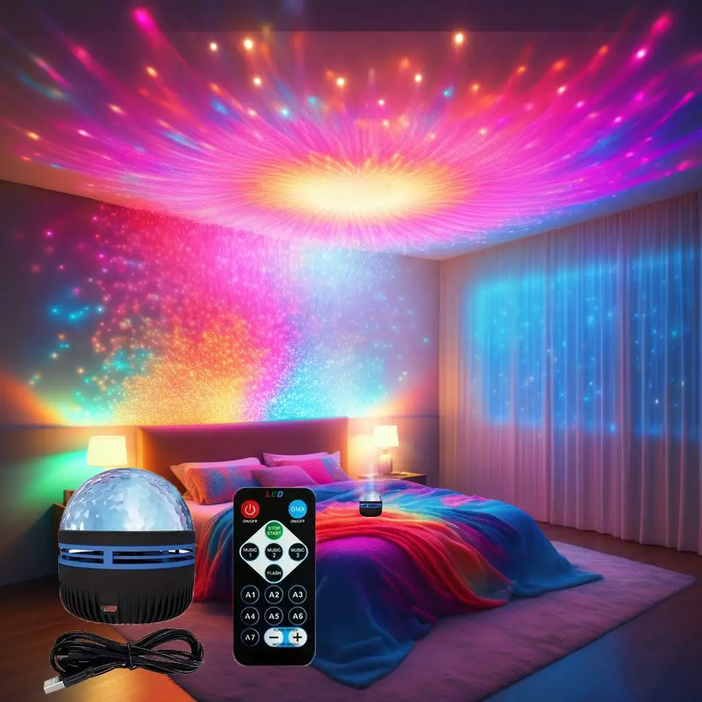 مصباح مرصع بالنجوم على شكل موجة: 7 ألوان، جهاز تحكم عن بعد/USB، جو رومانسي، هدية لليوم الخامس/عيد الميلاد/الزفاف، ديكور المنزل