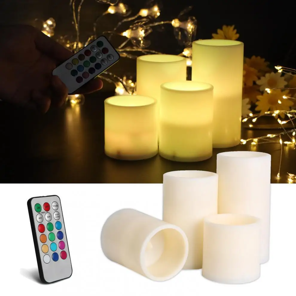 3-4Sizes RGB LED Flat Top Pillar Candle & Remote Timer Flamess Window Lamp Ambient Lighting For Christmas Tree Party Event Party