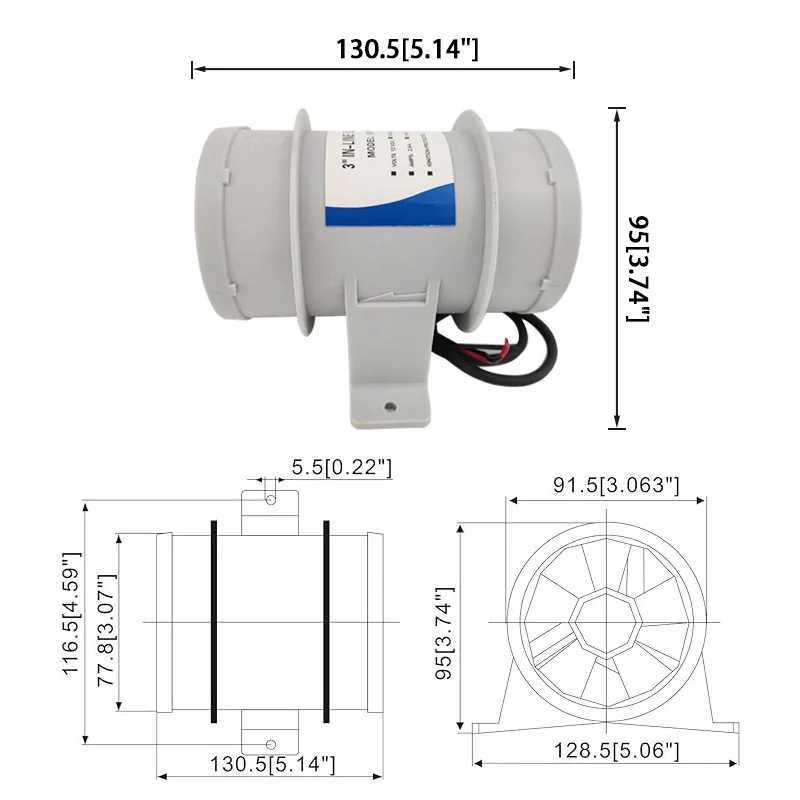12V DC Circular Inline Blower Fan For RV Marine Yacht Ventilation Exhaust Duct System Airflow Cooling Equipment