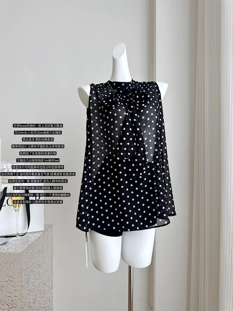 Classical Polka Dot Vest Sexy Black Tank Top Casual Streetwear Crop Tops Spring Summer Fashion Gothic High Street Office Lady