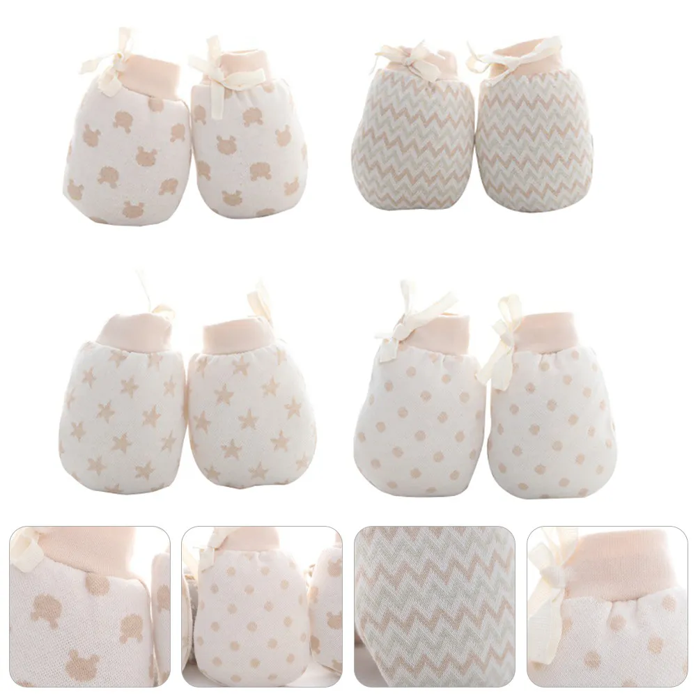 

4 Pairs Baby Anti Scratch Mittens Soft Cotton Infant Newborn Gloves Warm Adjustable Protection Gloves for Boys Girls