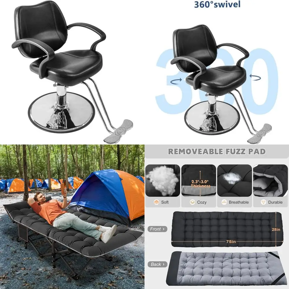 كرسي حلاقة هيدروليكي عالي التحمل مع تعديل ارتفاع المقعد مقاس 6 بوصات ودوران 360 درجة، يدعم ما يصل إلى 330 رطل #1