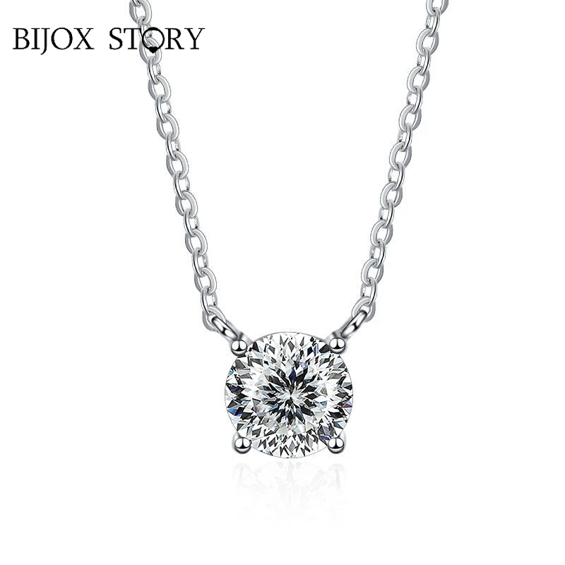 

BIJOX STORY Certificated Multi Colors VVS1 Love 100 Cut 1 Carat Round Shape Moissanite Pendant Necklace for Female Birthday Gift