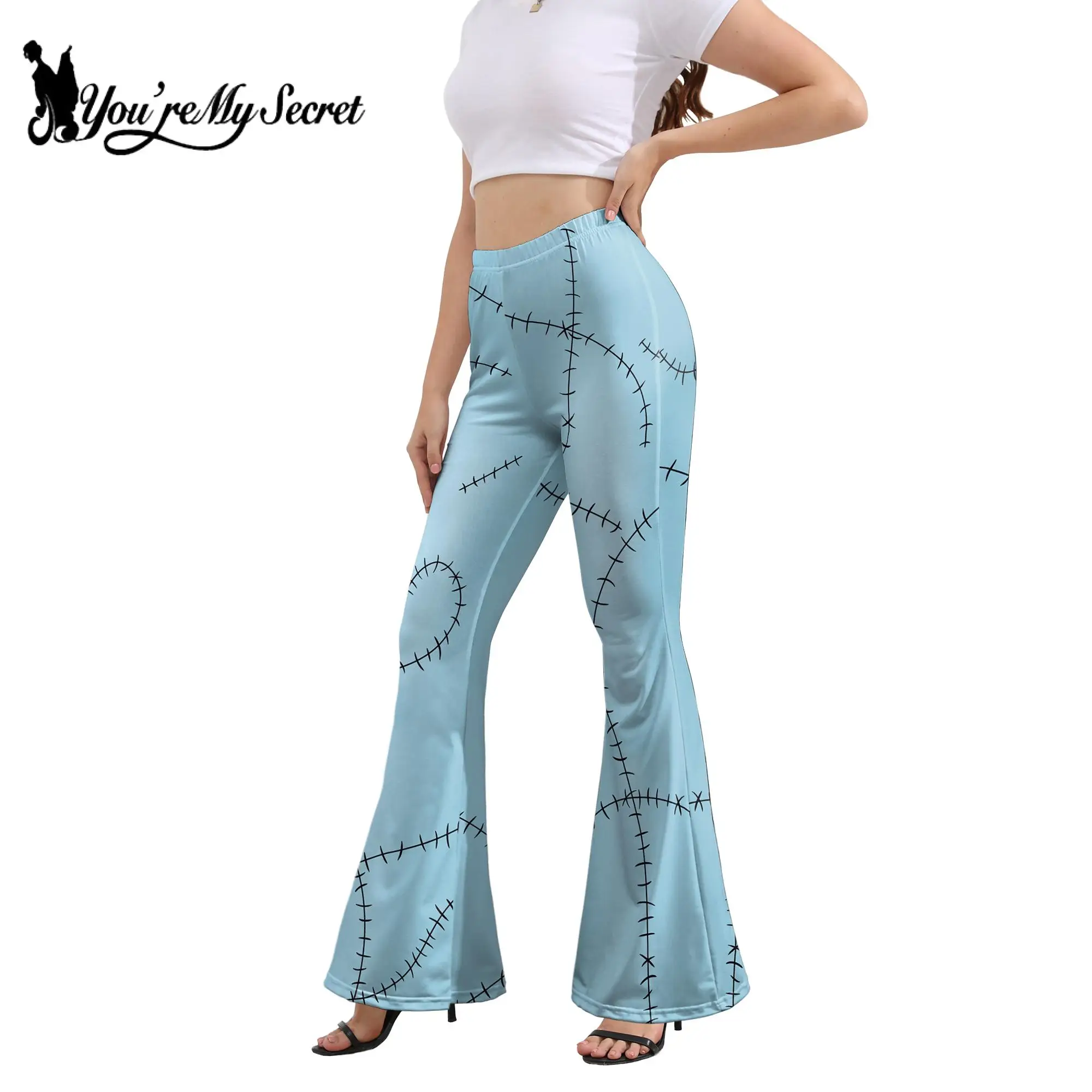 You're My SecExamen-Pantalon évasé pour Halloween, Sally Pants, Costume de cosplay de carnaval, imprimé en 3D, motif patchwork, pantalon large de paupières