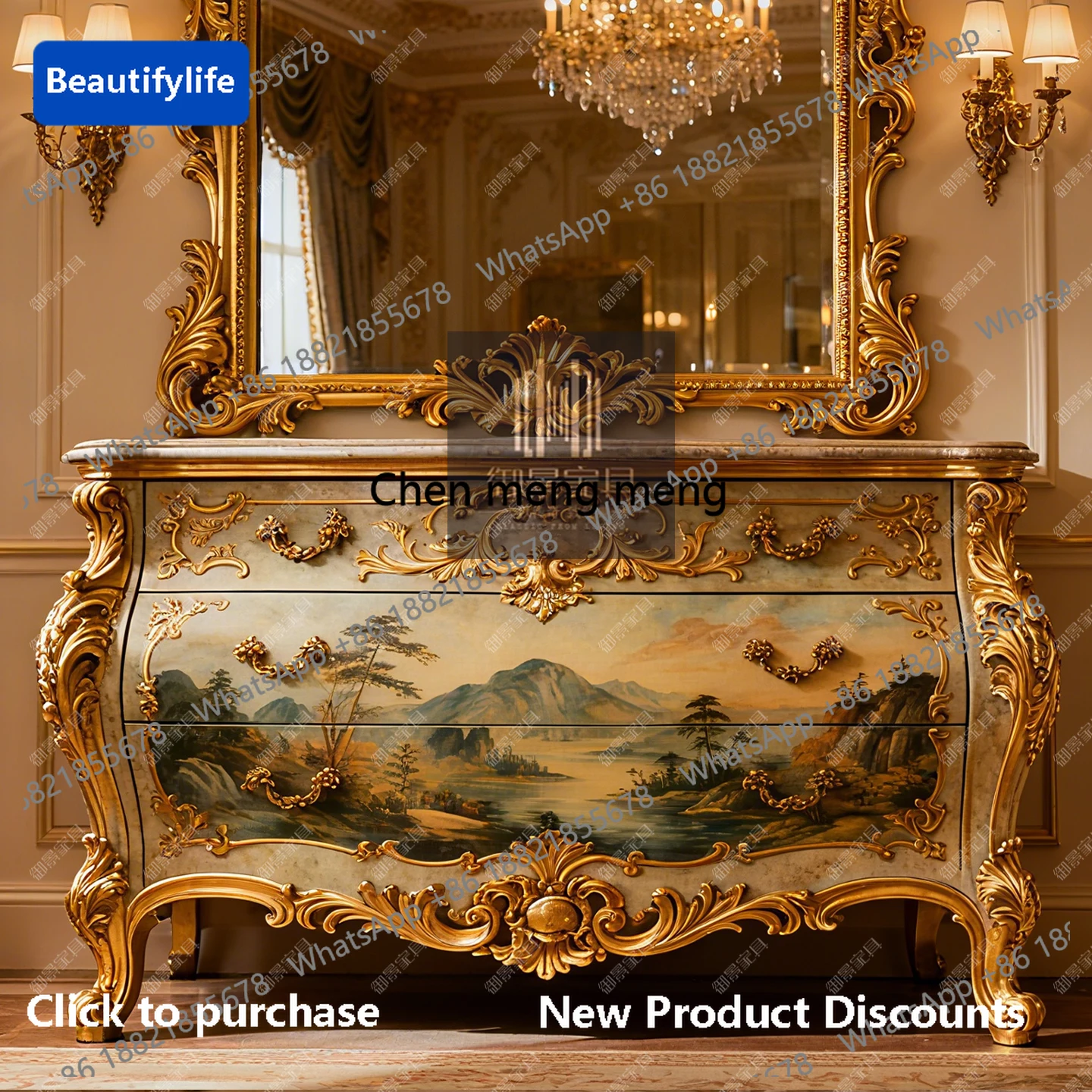 M183 French court high-end entrance cabinet carved and painted side cabinet entrance table back table