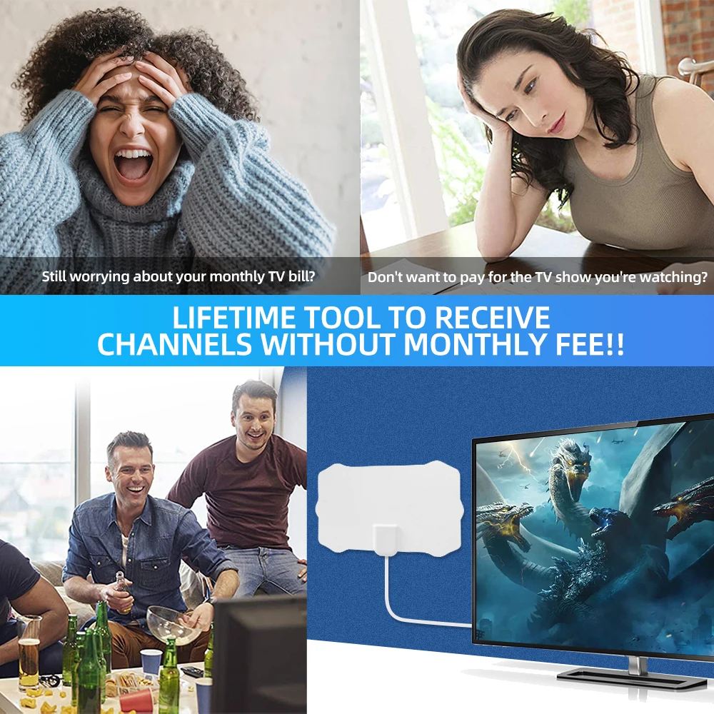 تلفزيون عصا هوائي مكبر للصوت 200 ميل المدى الرقمي 4K التلفزيون هوائي رقمي داخلي HDTV 1080P إشارة استقبال مكبر للصوت ل VHF UHF