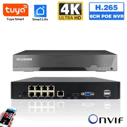 Smart Life 4K 8MP HD 8CH POE NVR Video Recorder H.265 8Channel NVR Security System Tuya CCTV Network Surveillance Video Recorder
