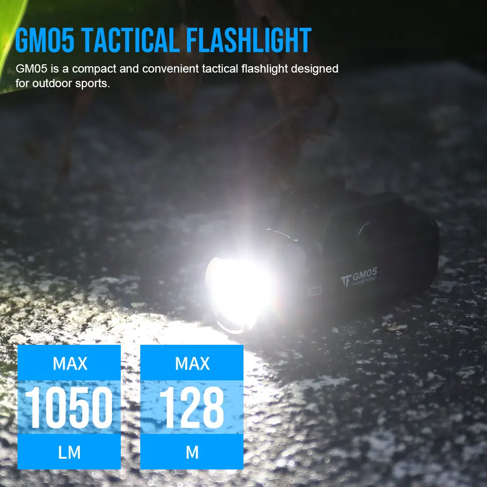 Trustfire GM05 Tactical Flashlights Compact Quick Release 1050Lumen LED Torch USB 16340 IP65 for Common Use Weapon Pistol Lights