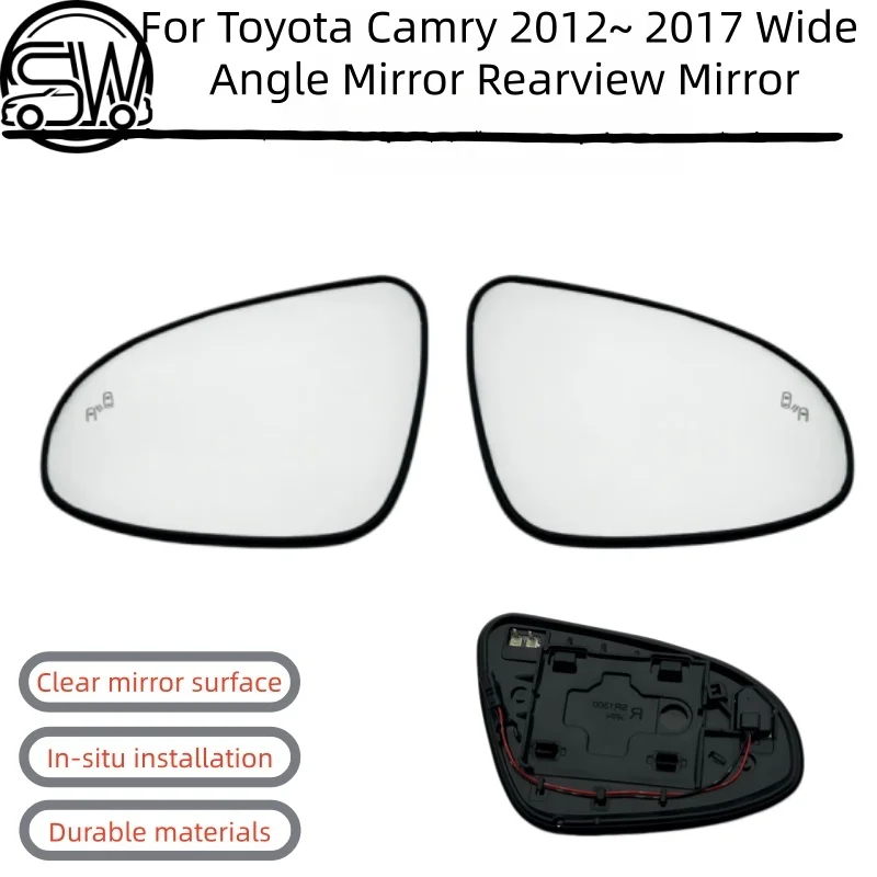 

For Toyota Camry 2012-2017 Large Vision White Lens Heated Side Mirror Glass With Blind Spot