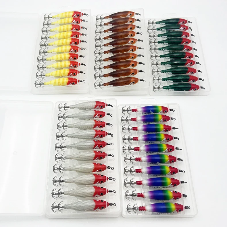 ShareShark 10 Stück/Box 8cm/5,7g Leuchtender Tintenfisch-Jig-Köder, Holz-Garnelen-Köder, Künstlicher Köder, Tintenfisch-Haken-Köder – Detail 4