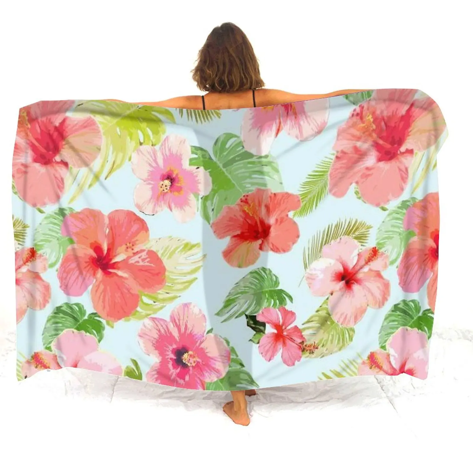 여름 소프트 사롱 맞춤형 해변 앞치마 패턴 파티 히비스커스 폴리네시아 숄 원피스 코트 고품질 사롱 2025