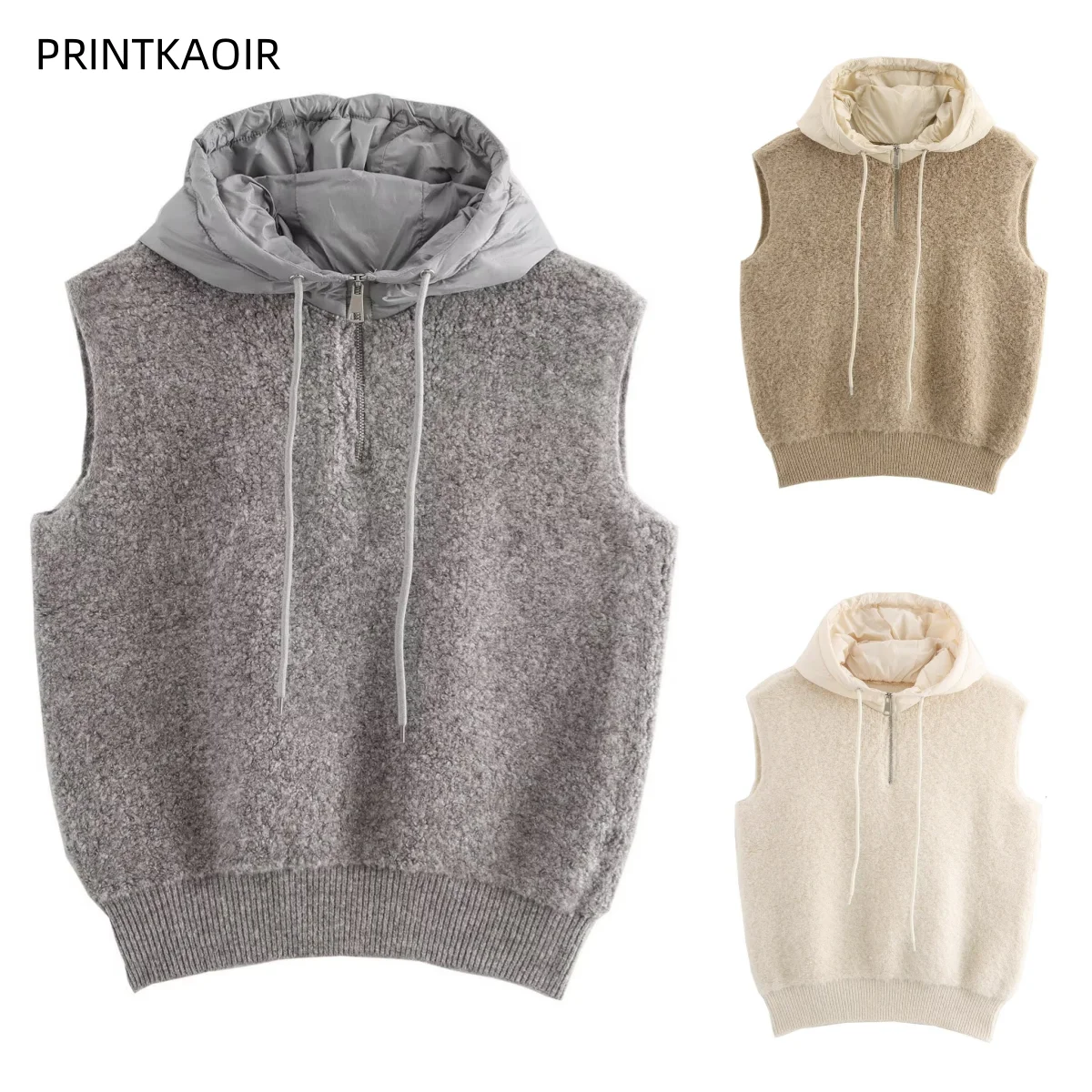 

Осенняя новая модная женская одежда, повседневный и элегантный дизайн, вязаный жилет с капюшоном в европейском и американском стиле