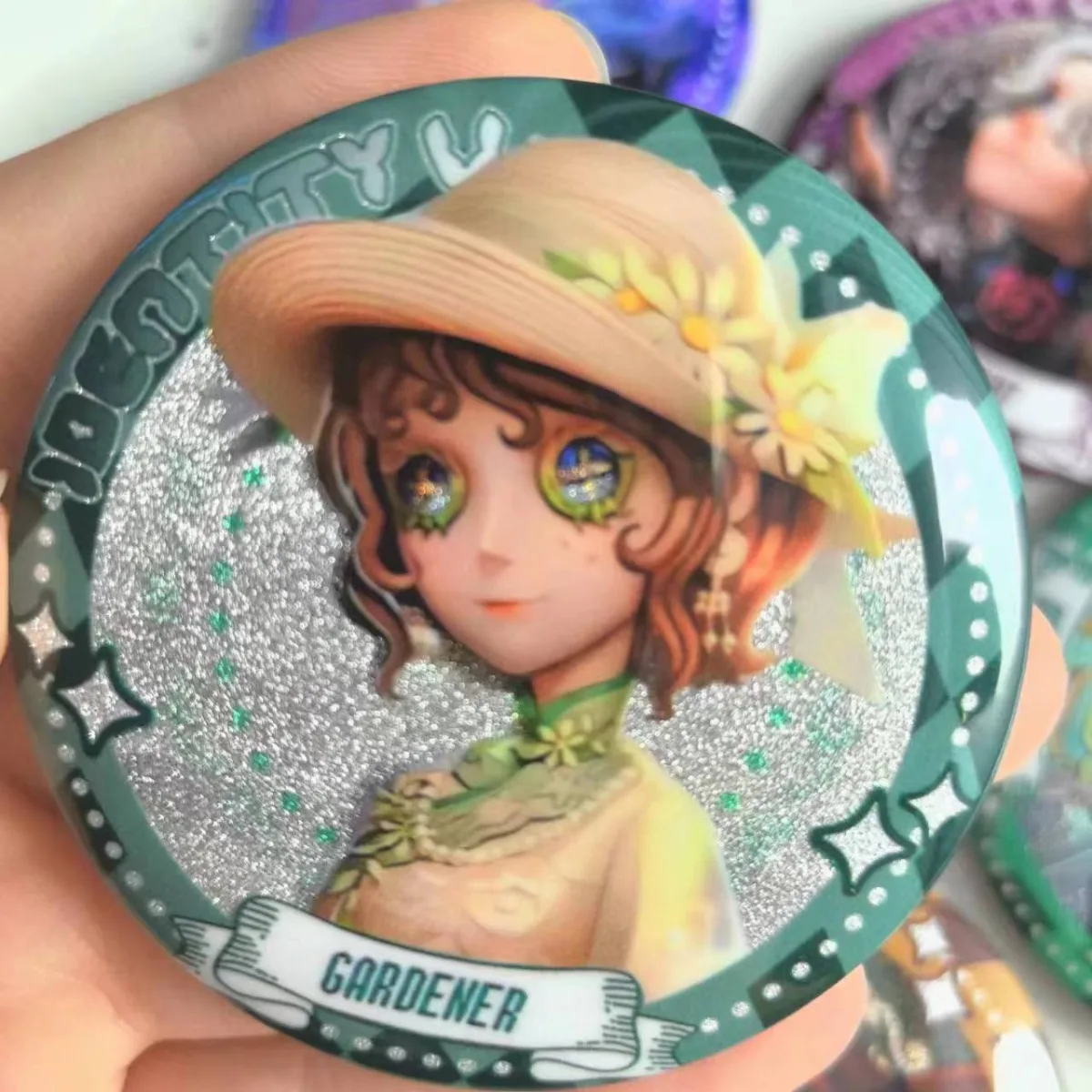 Game 5.8cm IdentityV Emma Woods Cosplay Double Flash Laser Fine Shine Lisa Beck Couple Brooch Collectible Badge Anime Fan Gift view 3