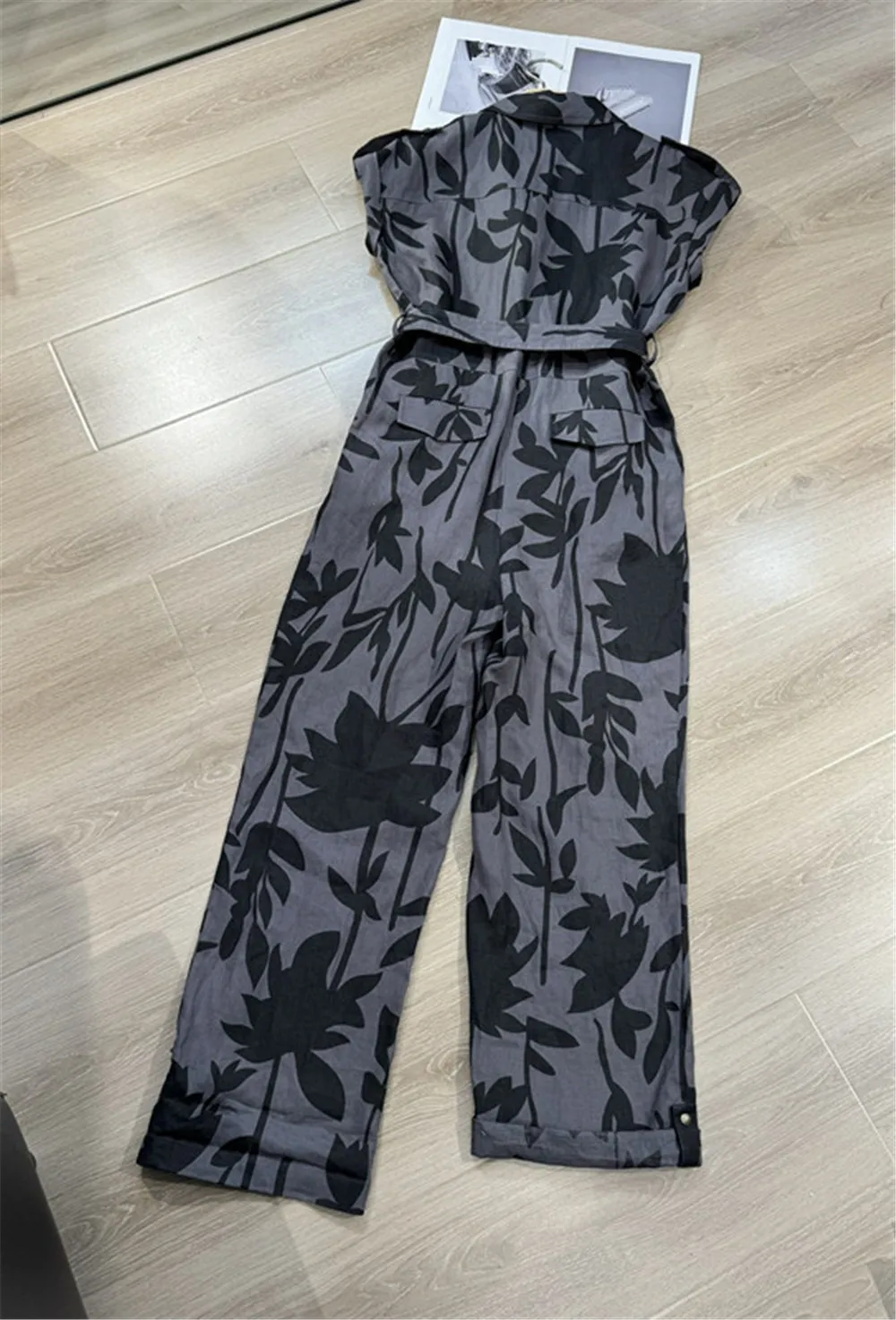 Women's Prints Short Sleeve Shirt Style Casual Loose Straight Jumpsuit Pants High Quality 24 New