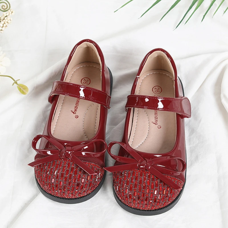 

Autumn New Sequin Crystal Children's Shoes Fashion Bow Decor Girls' Princess Leather Shoes Baby Kid's Performance Shoes