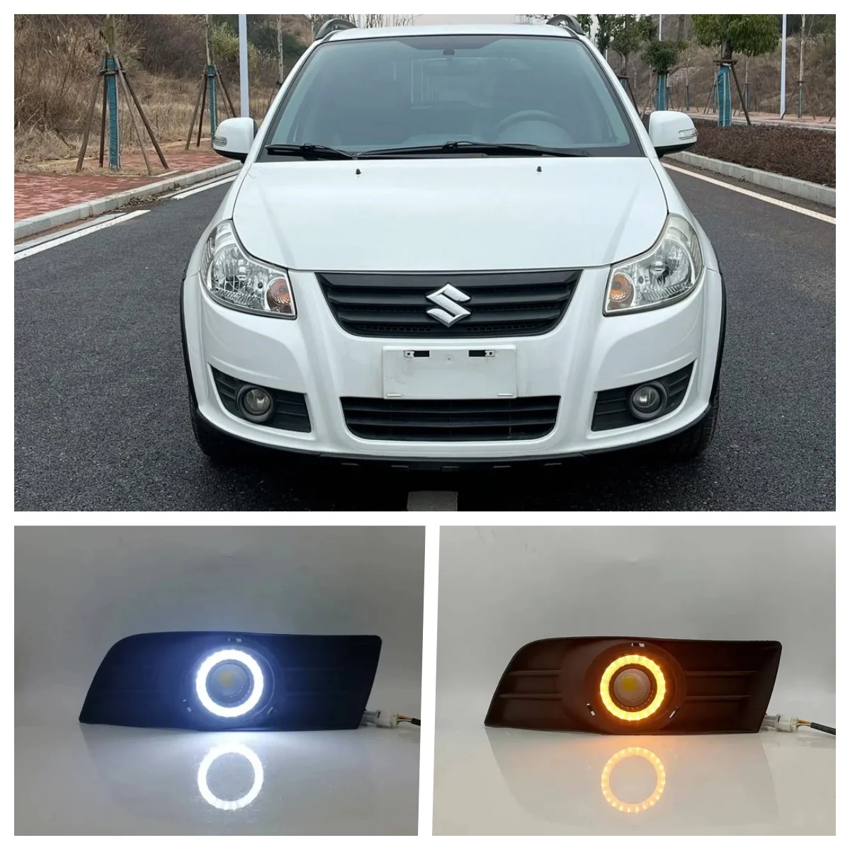 

LED Fog Lights Assembly For Suzuki SX4 2014 2015 2016 Dual Color Angel Eye Daytime Running Lights Fog Lamp Accessories Kits