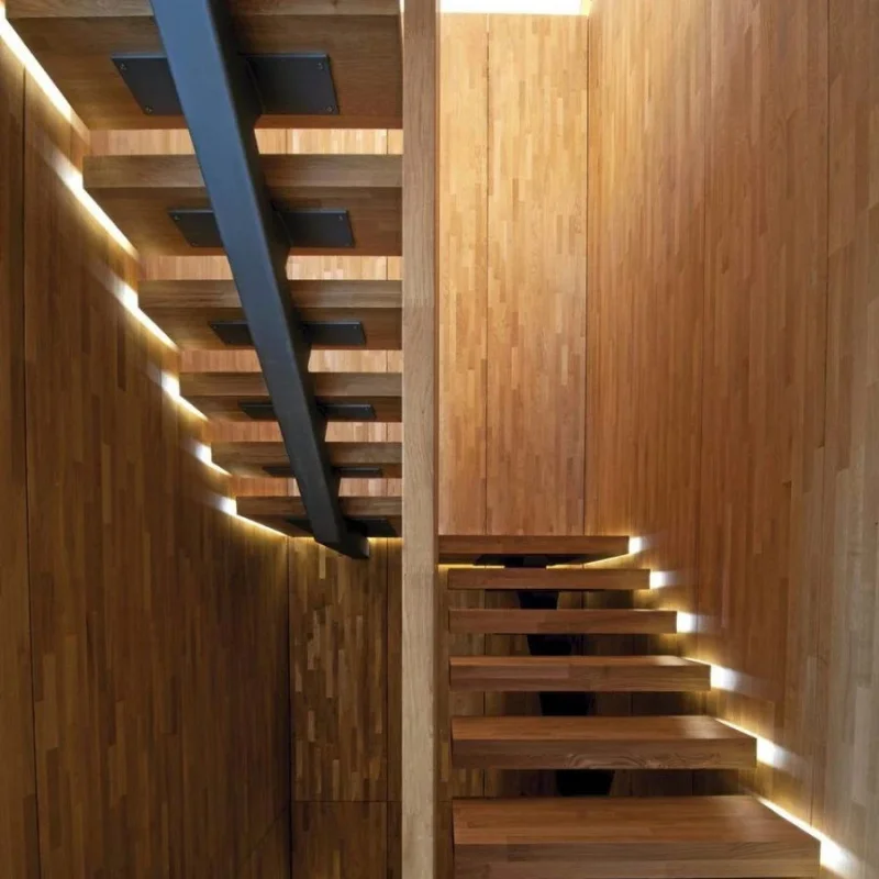custom.Prefab Powder Coating Carbon Steel Mono Beam Beech/oak Wood Tread Stairs Indoor/staircase Design Houses