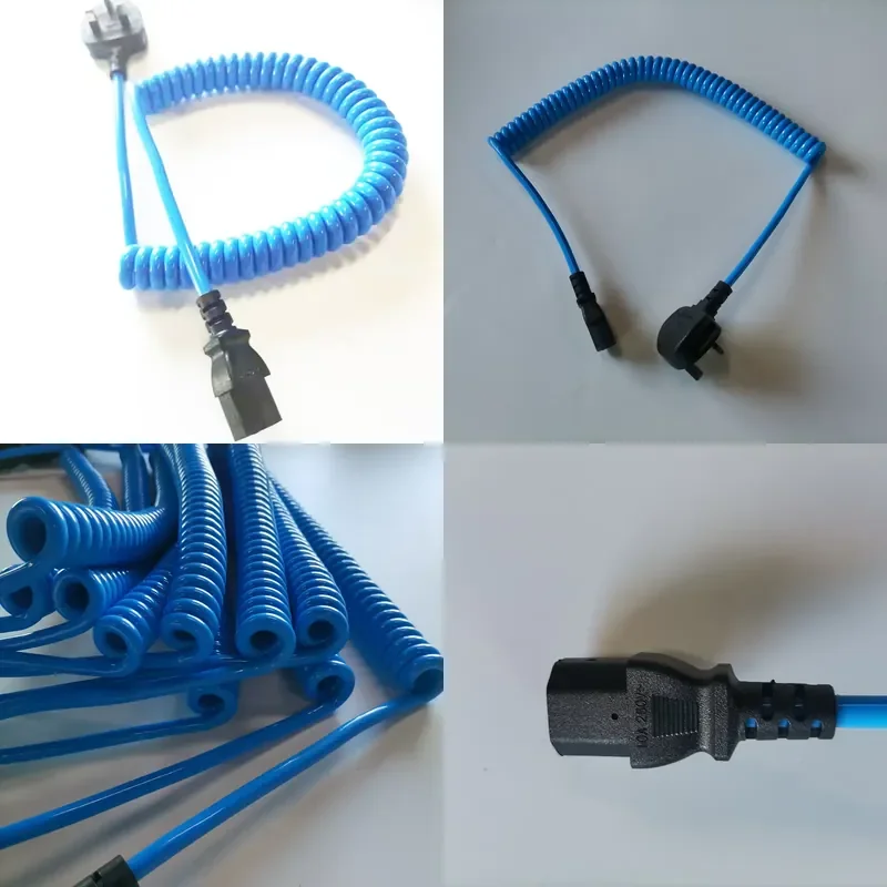 AC Plug Spiral Coil Power Cord with IEC 320 C13 and UK Plug 13A BS Certified Copper Conductor