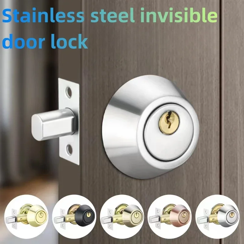 Stainless Steel Invisible Door Lock Integrated Lock Bedroom Wooden Door Simple Round Home Indoor Security and Anti-theft