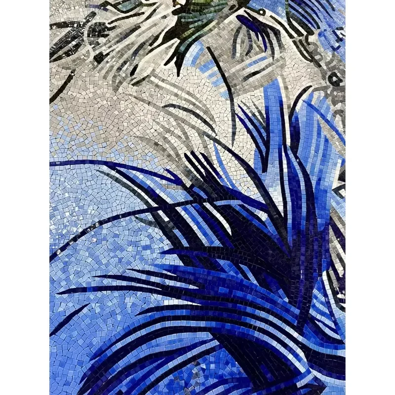 Modern Design Glass Mosaic Wall Art Mural Hand-Cut Blue Bamboo Art Mosaic Hotel Bathroom Decor Custom Mosaic