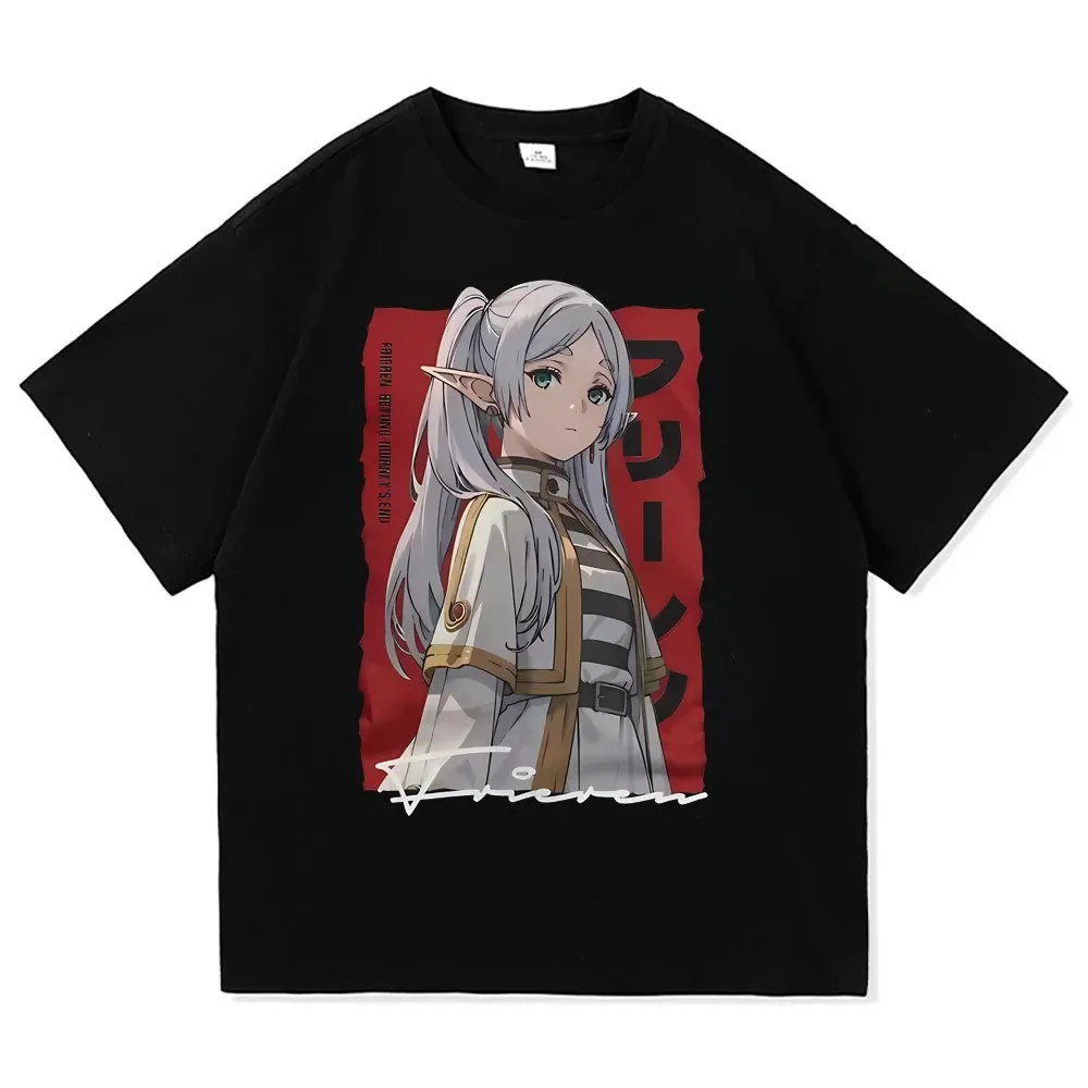 Frieren: Camiseta gráfica Beyond Journey's End Frieren Solo – Ropa de algodón con estampado de ilustración de personajes minimalistas para anime